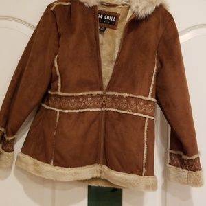 Girls jacket fuzzy tan warm